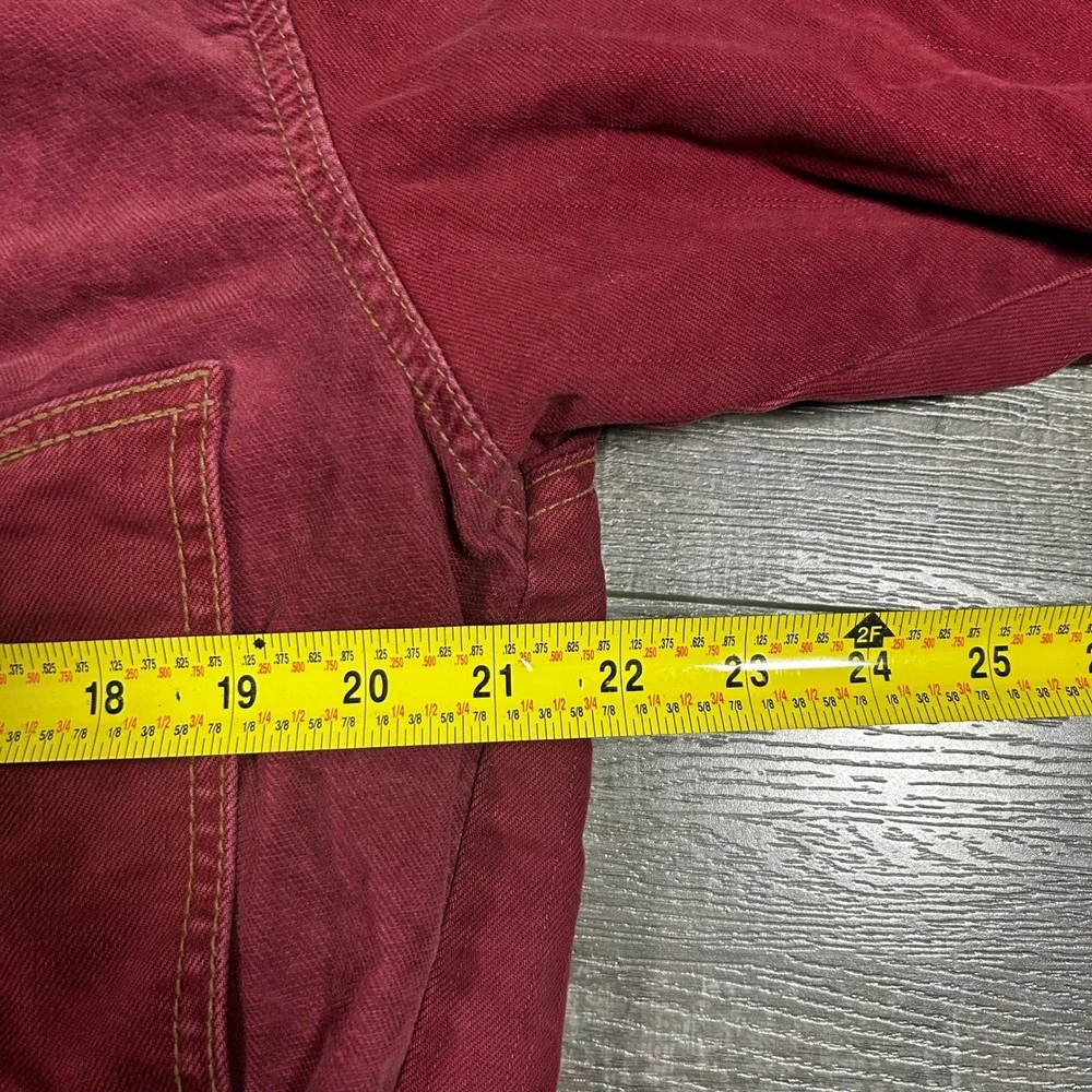 Free People Owen Sherpa Denim Jacket Wine Burgundy Faux Fur Trim OB822073 Size M - Picture 6 of 8